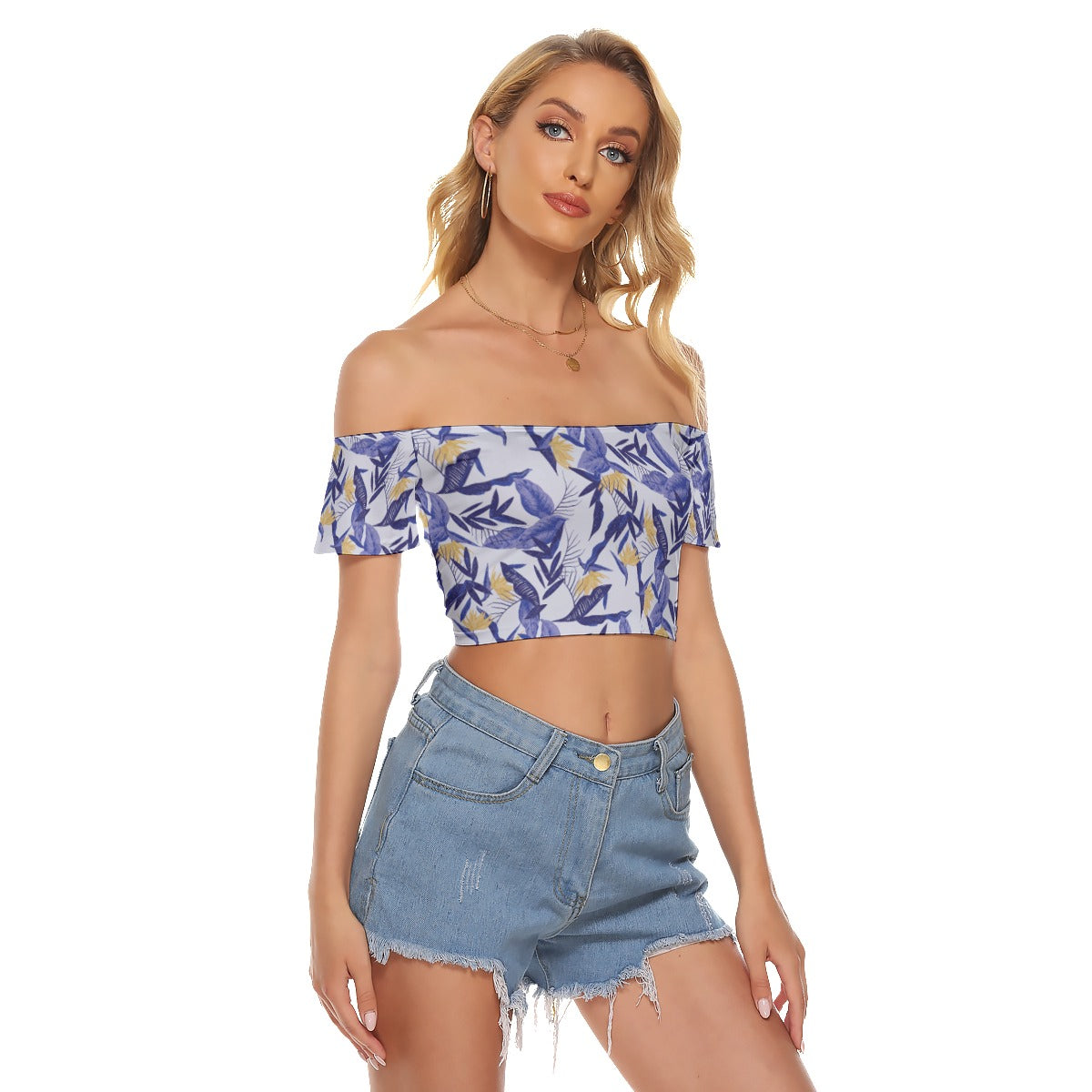 All-Over Print Women's Off-shoulder Cropped T-shirt