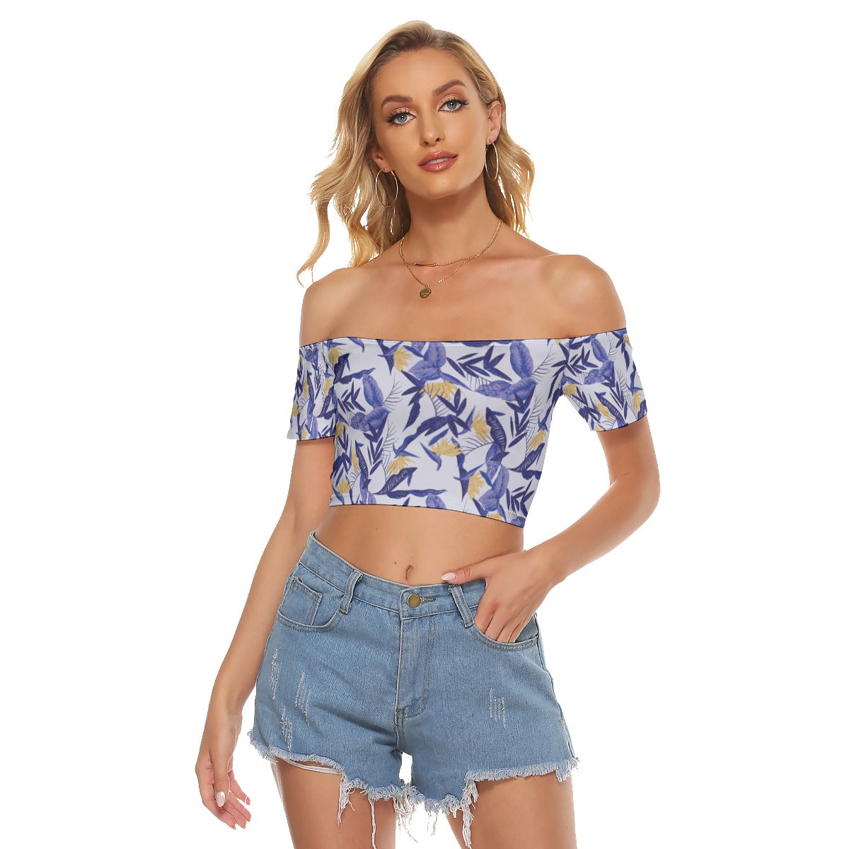 All-Over Print Women's Off-shoulder Cropped T-shirt