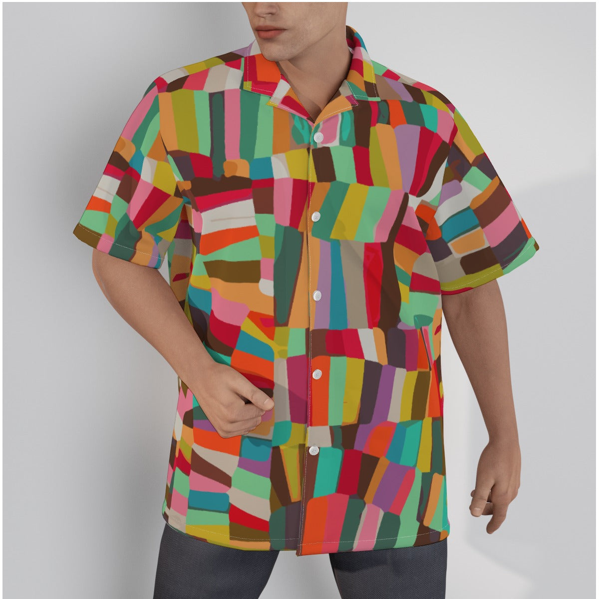 All-Over Print Men's Hawaiian Shirt With Button Closure