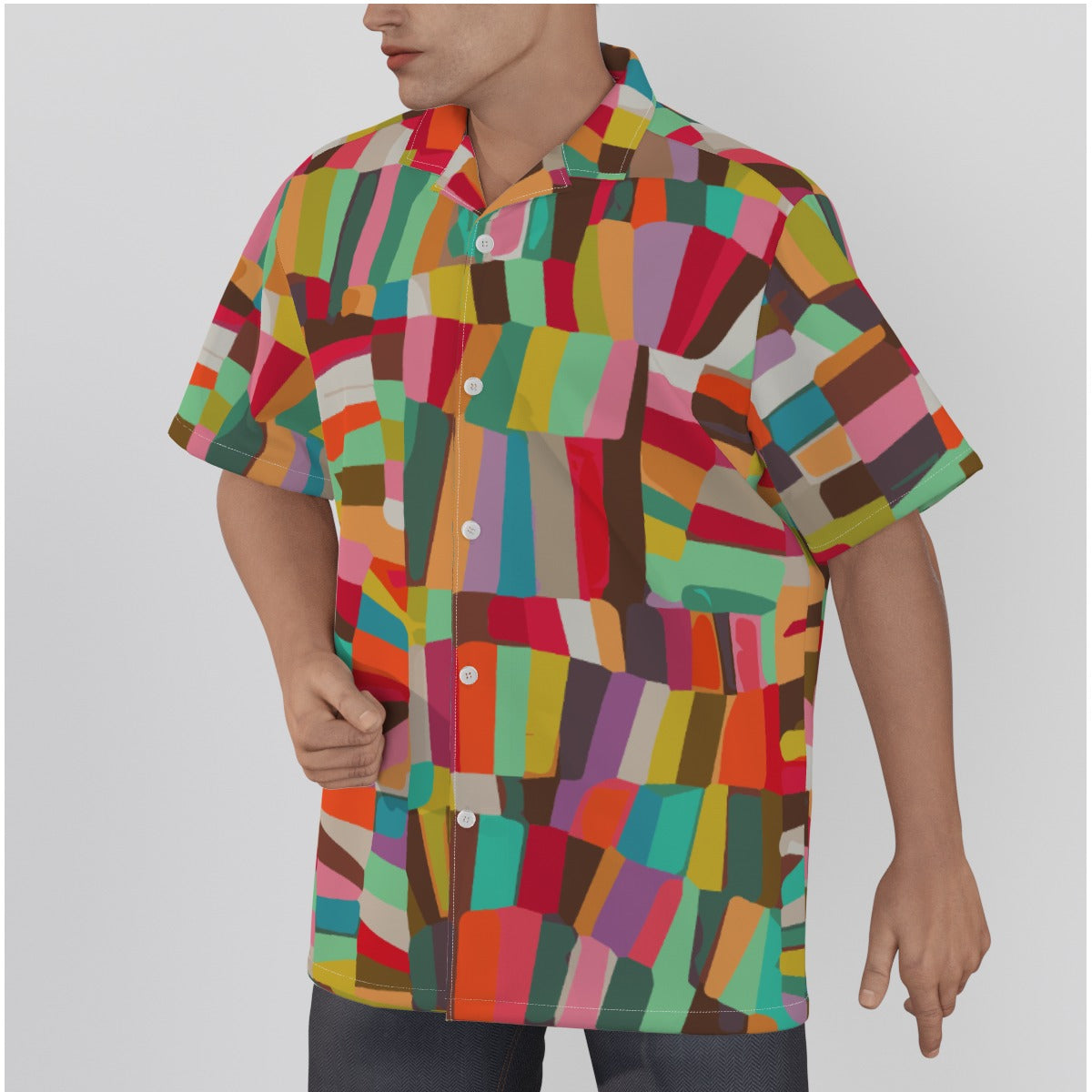 All-Over Print Men's Hawaiian Shirt With Button Closure