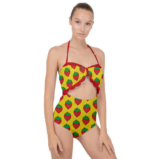 Strawberry Fields Scallop Top Cut Out Swimsuit