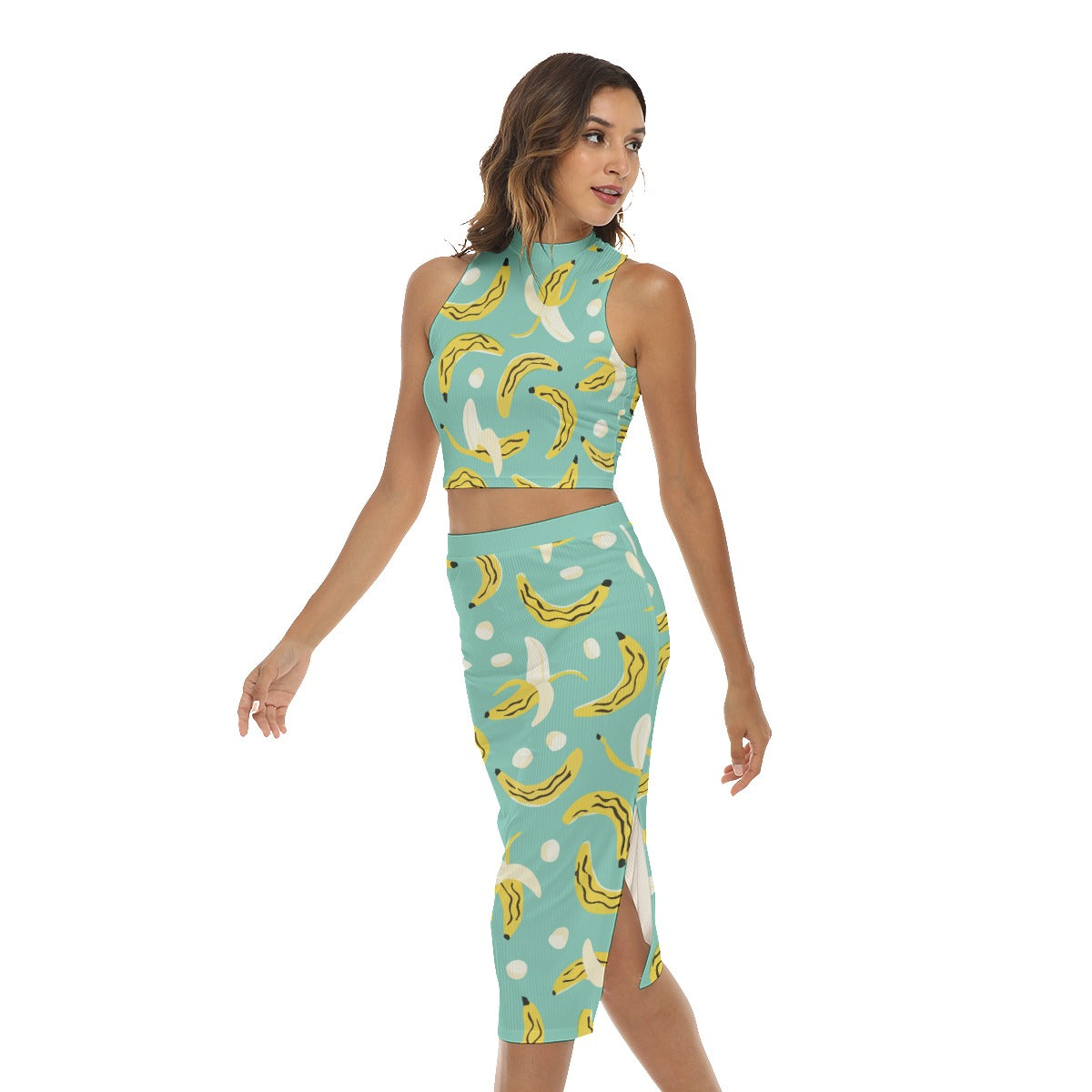 All-Over Print Women's Tank Top & Split High Skirt Set