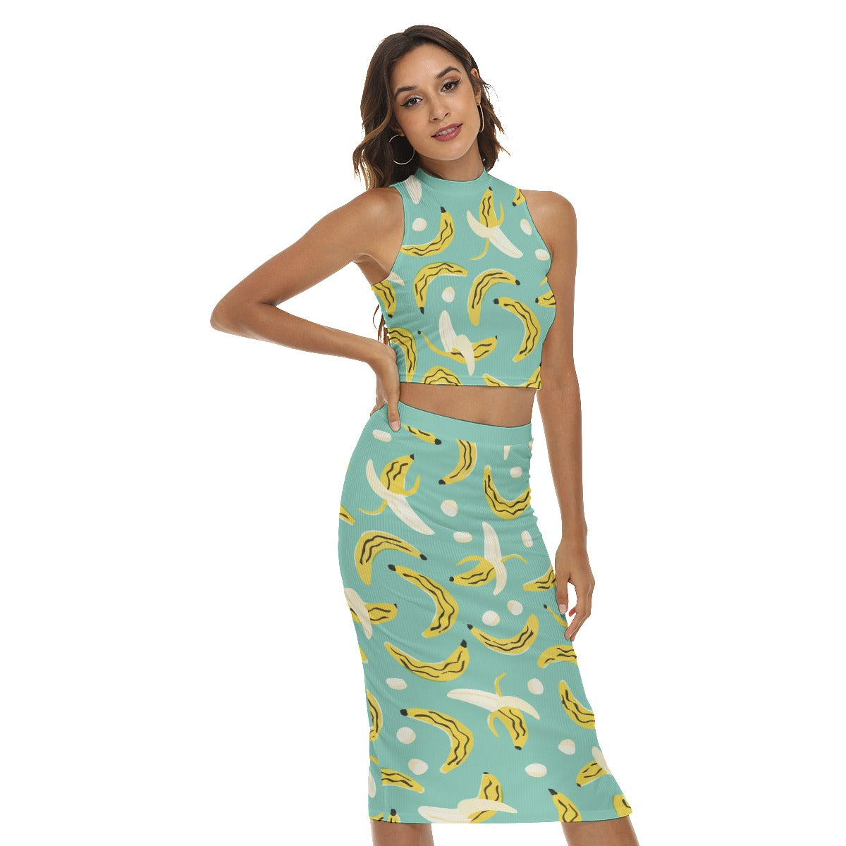 All-Over Print Women's Tank Top & Split High Skirt Set